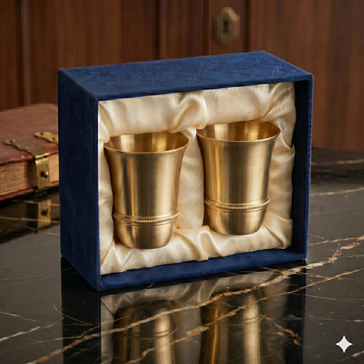 Royal Beaded Brass Tumbler Set – Handcrafted Golden Glass Combo (Set of 2)