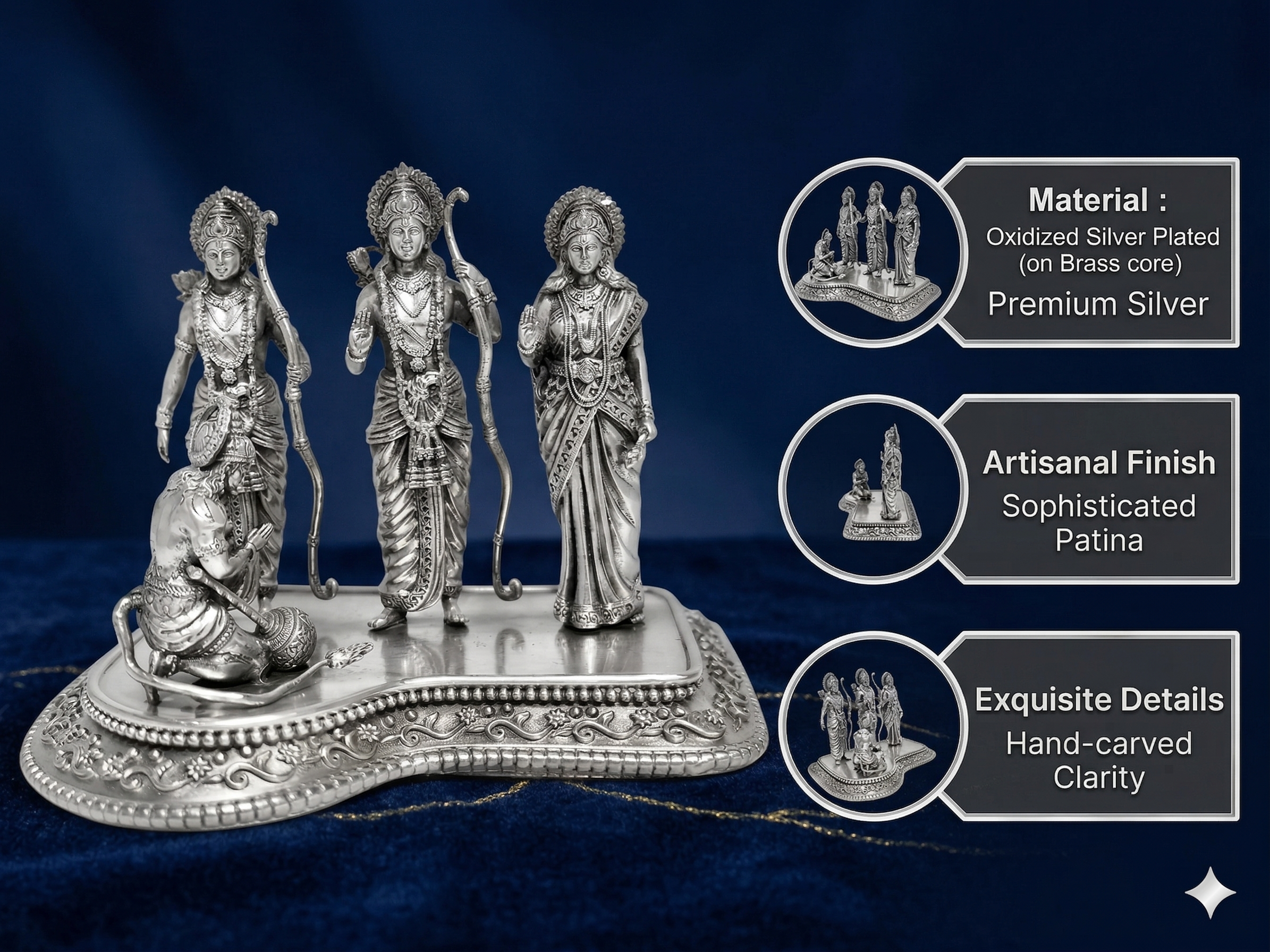 Premium Oxidized Silver Plated Ram Darbar Idol (11 cm)
