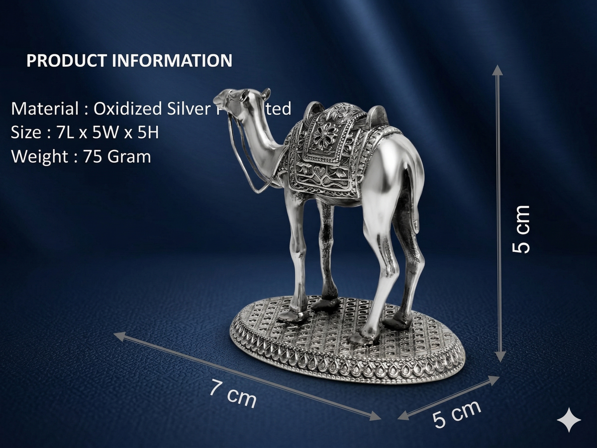 Oxidized Silver-Plated Camel Statue – Premium Brass Rajasthani Decorative Idol for Home Showcase & Gifting