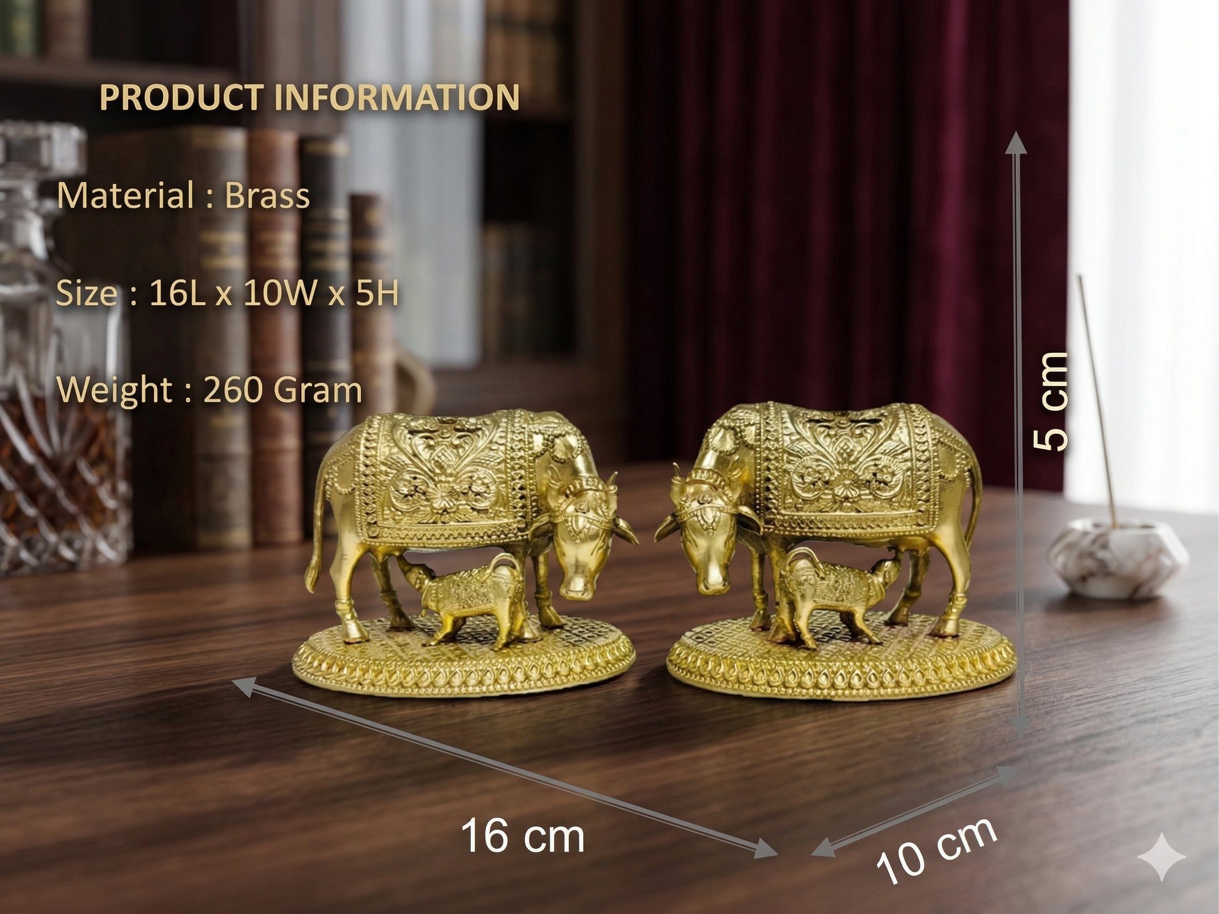 Exquisite Brass Kamdhenu Cow and Calf Statue – Handcrafted Spiritual Decor (16cm)