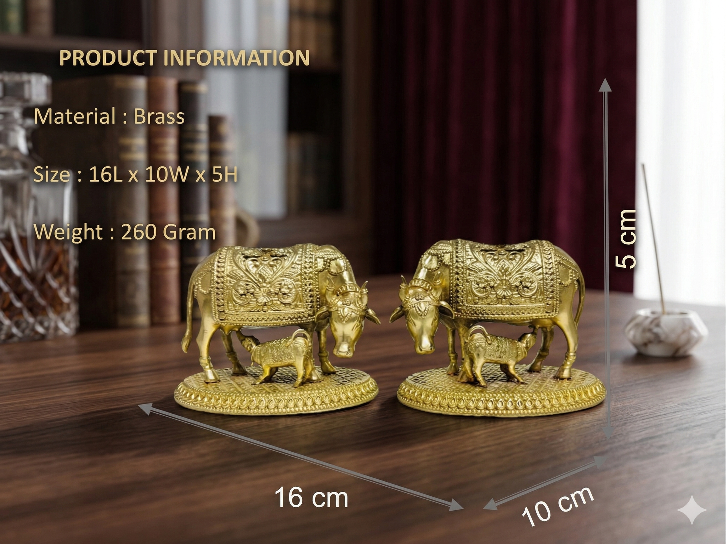 Exquisite Brass Kamdhenu Cow and Calf Statue – Handcrafted Spiritual Decor (16cm)