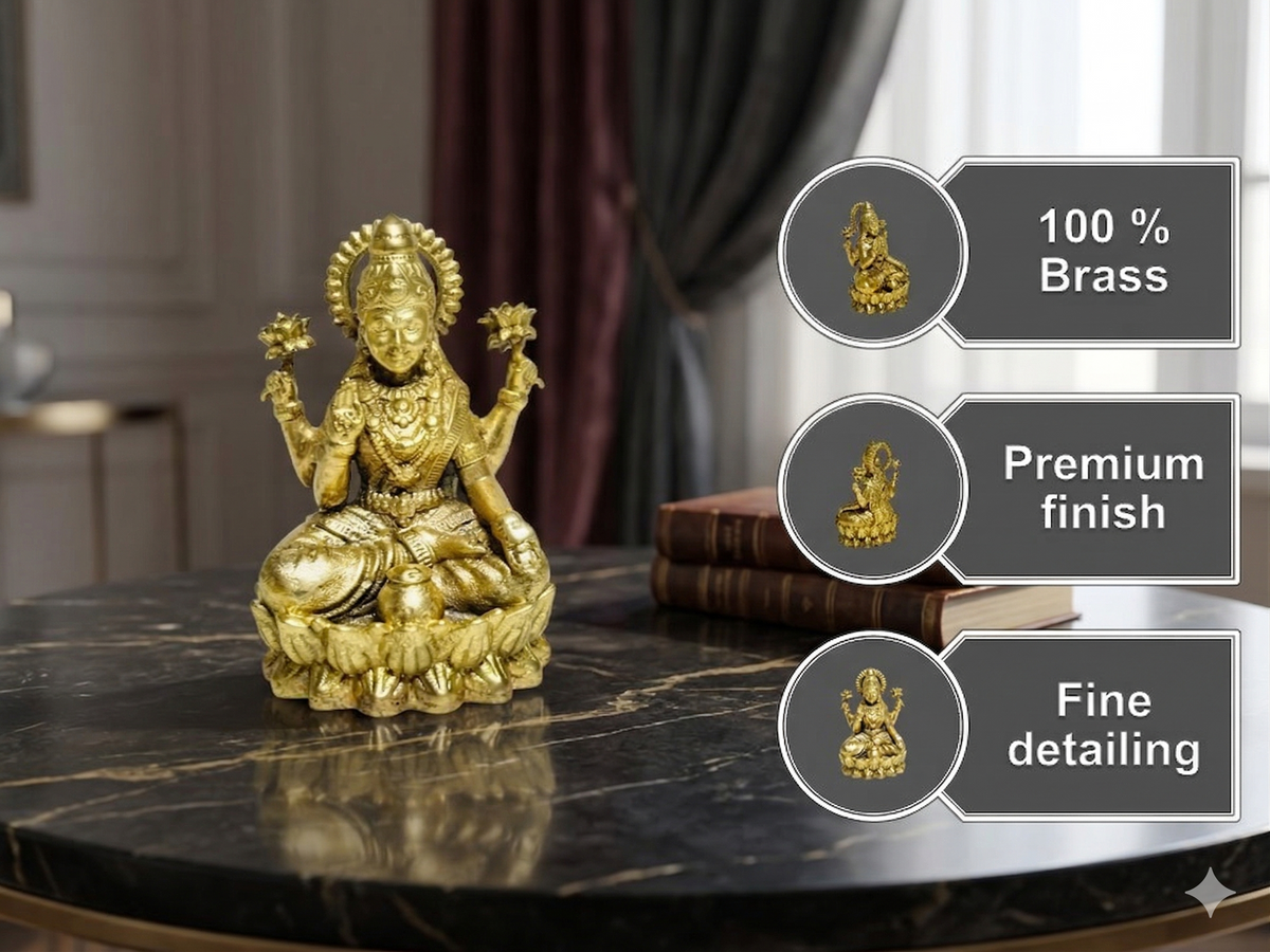 Premium Brass Goddess Lakshmi Idol for Pooja & Home Decor (3.5 cm)