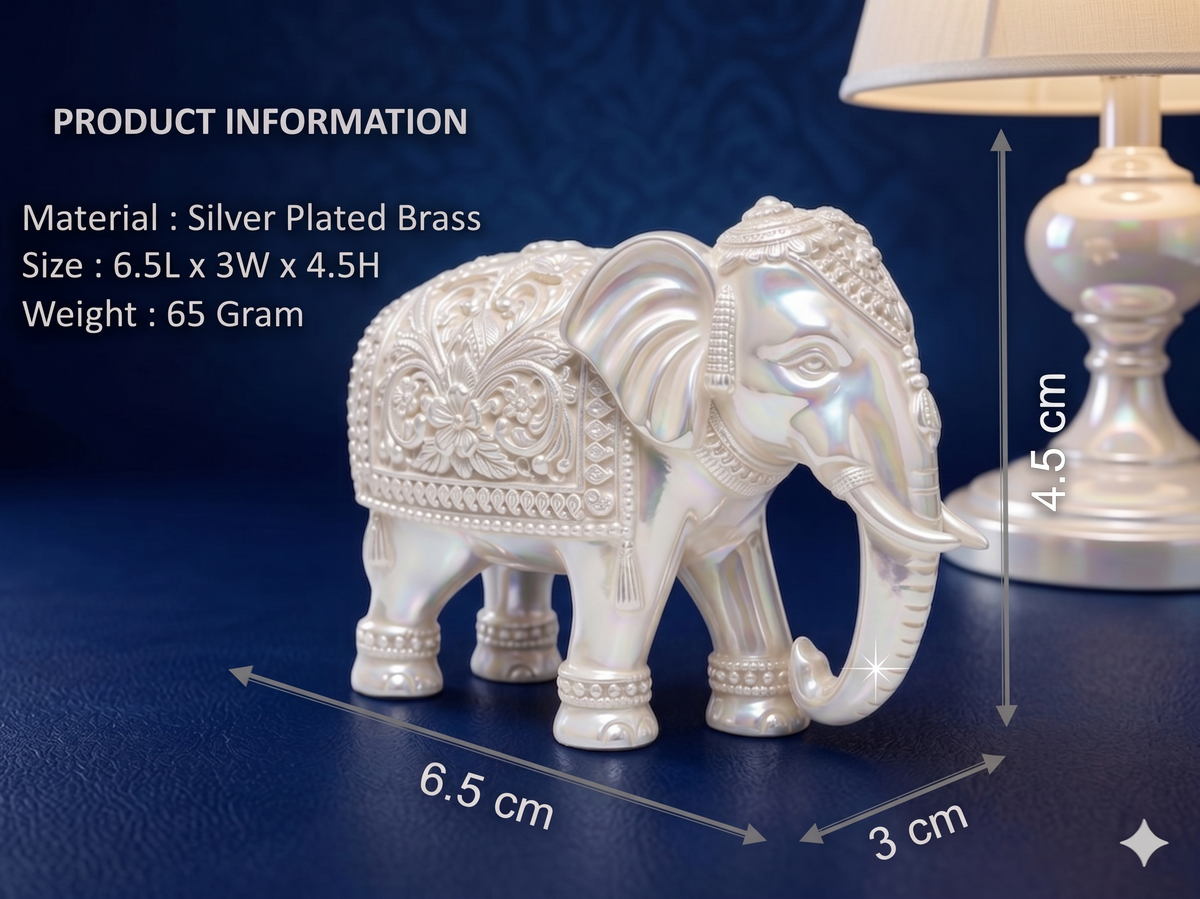 Premium Silver Plated Brass Royal Elephant Figurine – Intricate Carved Decor Showcase
