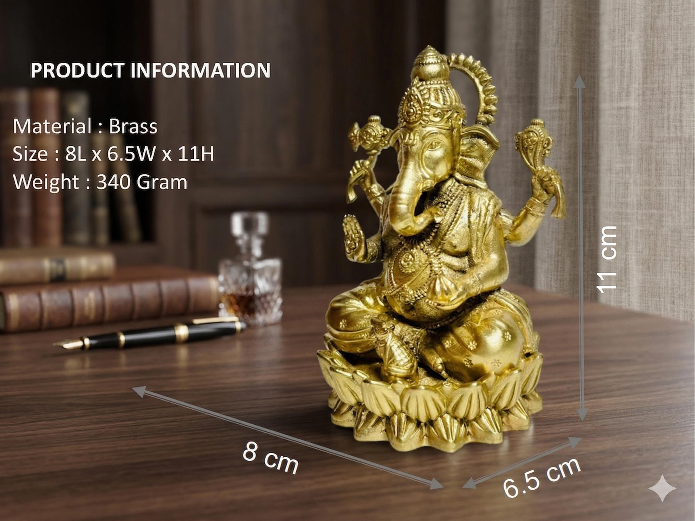 Premium Brass Lord Ganesha Idol on Lotus Base – Handcrafted Spiritual Home Decor
