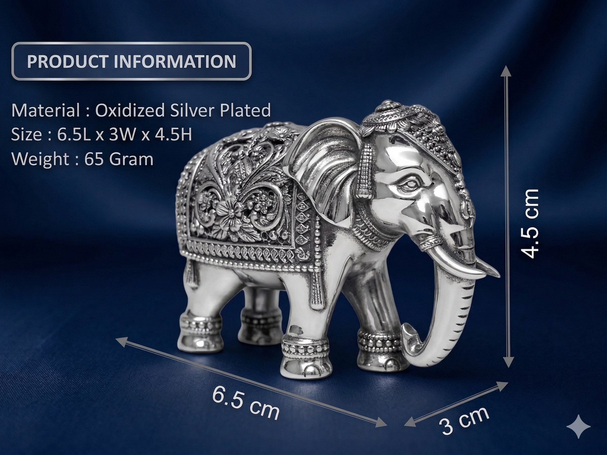 Oxidized Silver-Plated Elephant Statue – Premium Ornate Brass Trunk-Up Idol for Vastu, Home Decor & Luxury Gifting