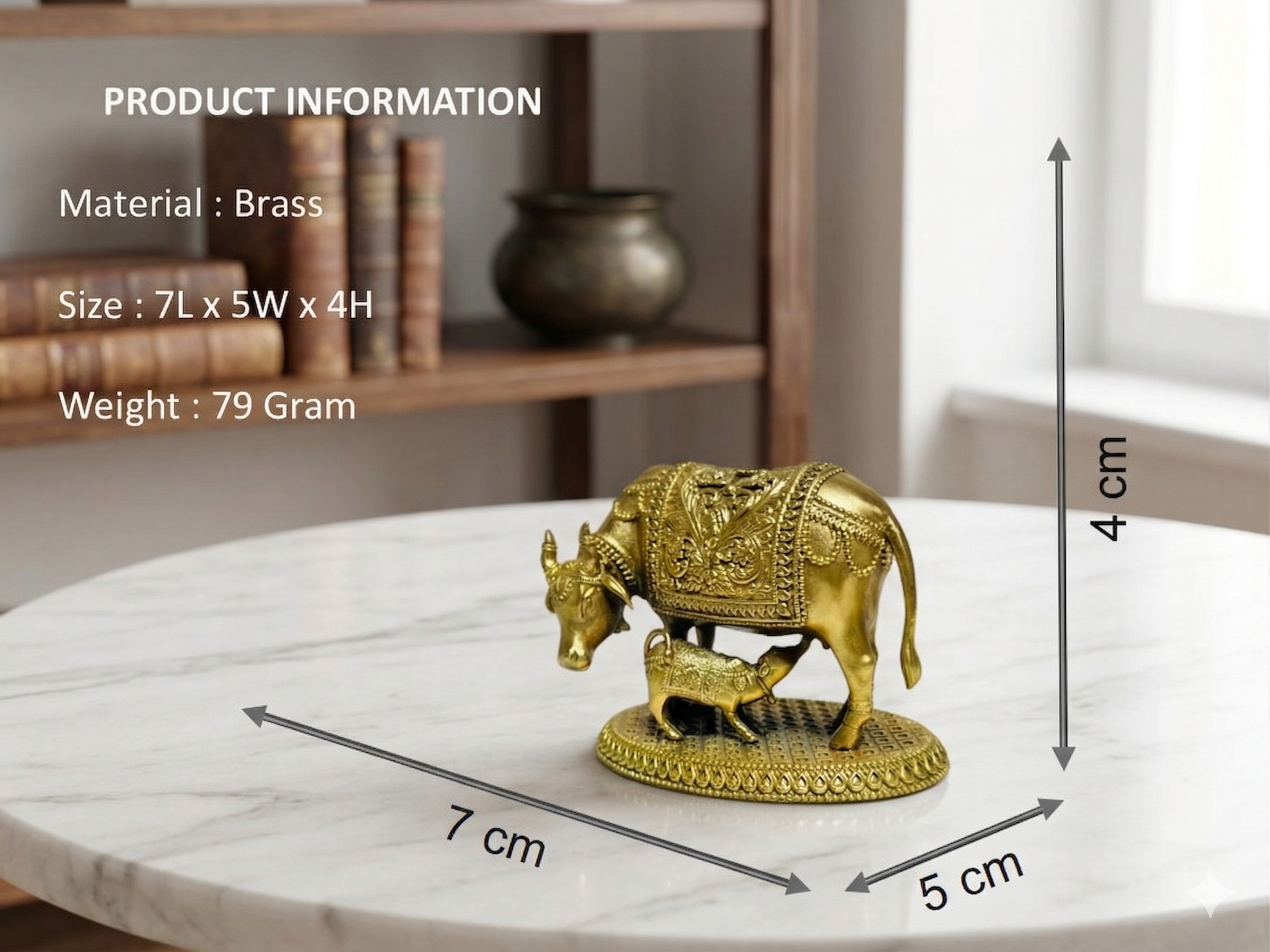 Mini Handcrafted Brass Kamdhenu Cow and Calf Idol – Compact Spiritual Home Decor (7cm)