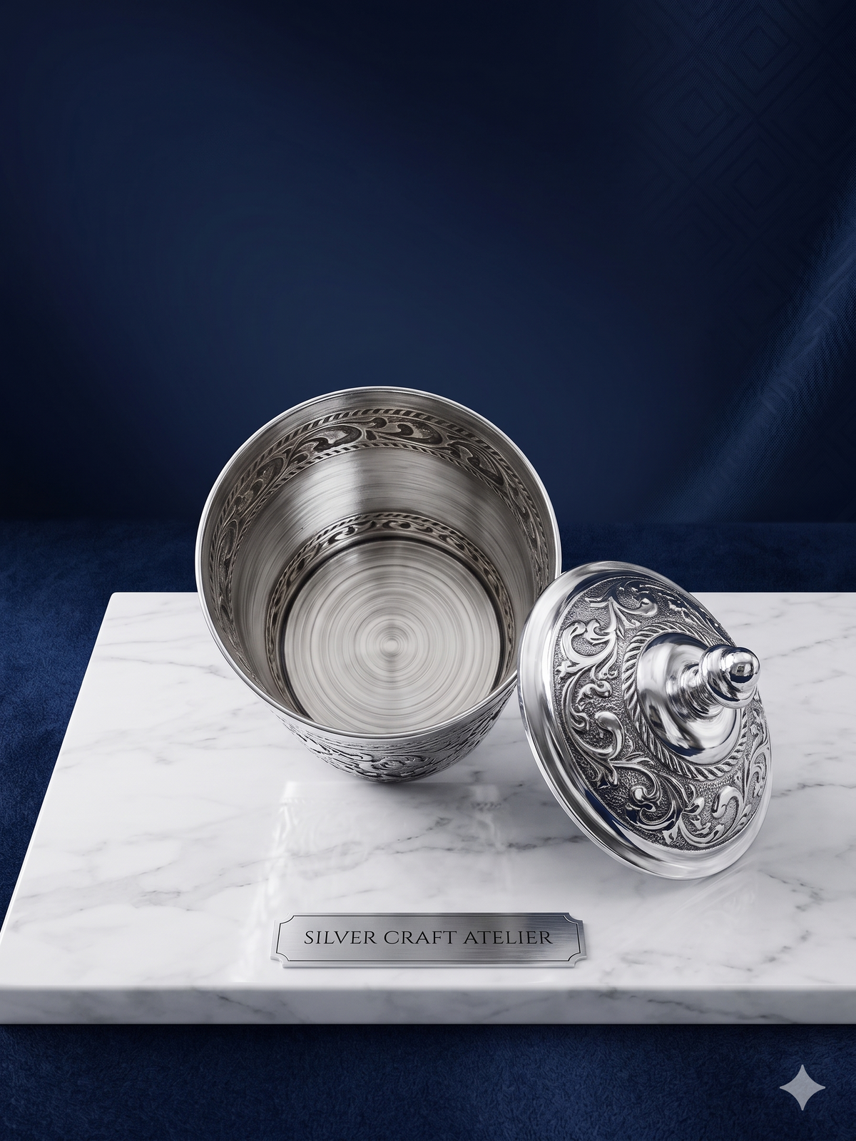 Oxidized Silver-Plated Carved Jar with Dome Lid – Premium Decorative Storage Canister for Home & Luxury Gifting