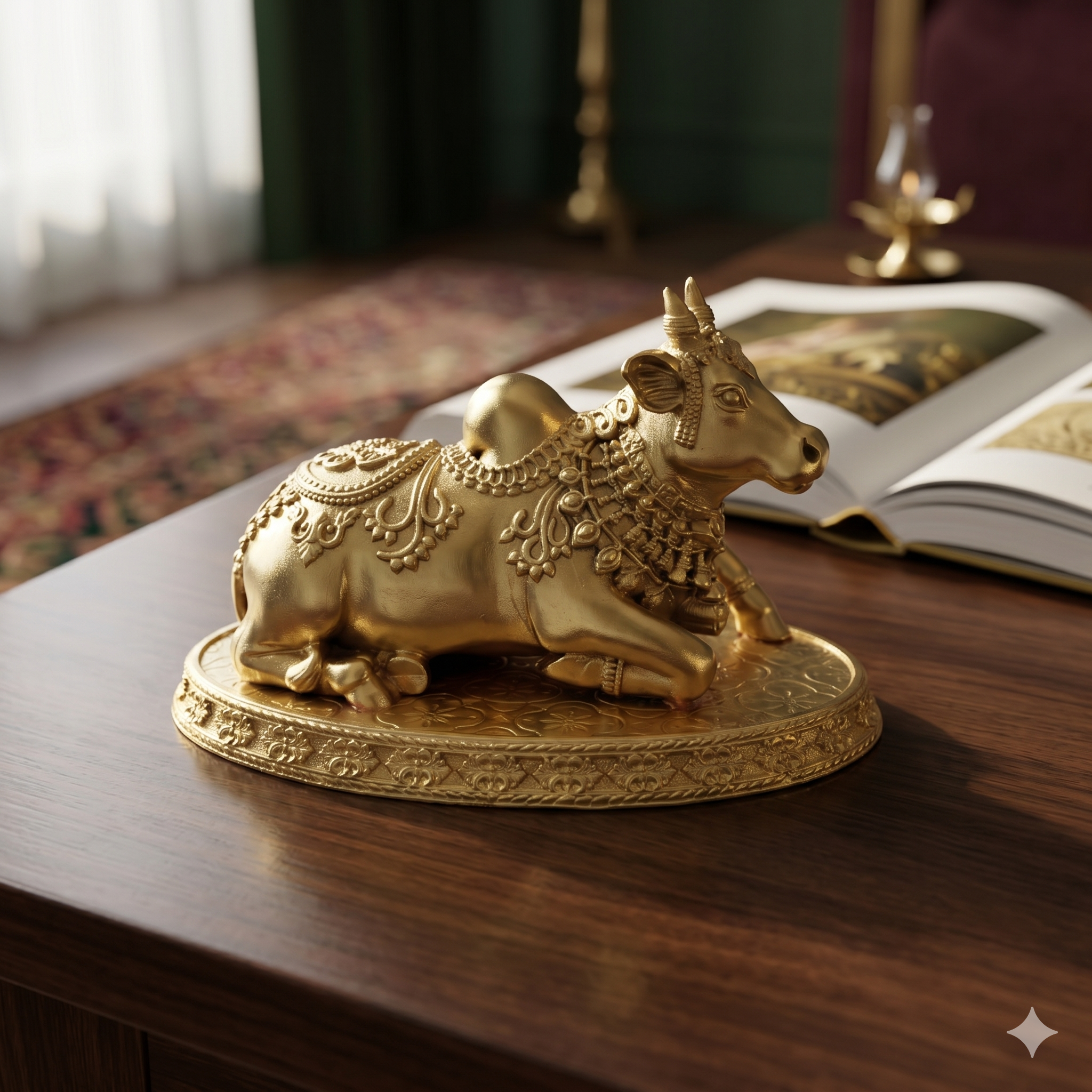 Premium Pure Brass Nandi Idol – Sitting Decorative Sacred Bull Figurine (10cm)