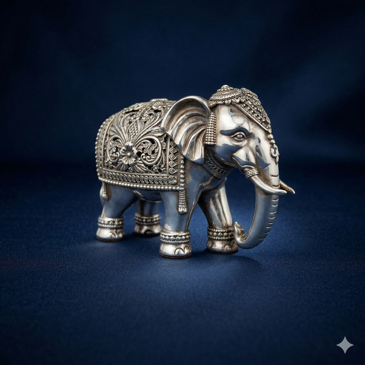 Oxidized Silver-Plated Elephant Statue – Premium Ornate Brass Trunk-Up Idol for Vastu, Home Decor & Luxury Gifting