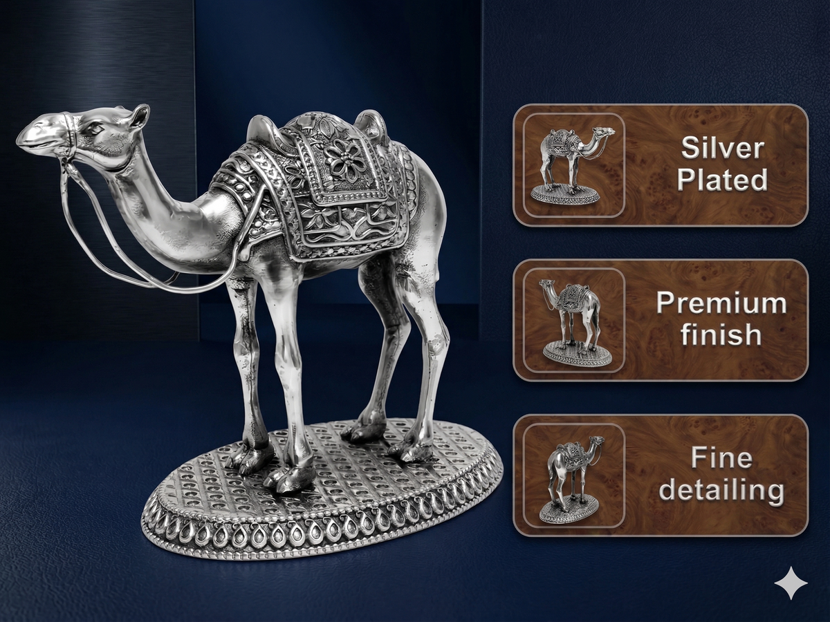 Oxidized Silver-Plated Camel Statue – Premium Brass Rajasthani Decorative Idol for Home Showcase & Gifting