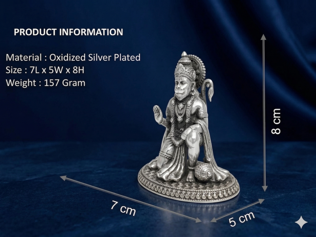 Premium Oxidized Silver Plated Hanuman Idol (8 cm)