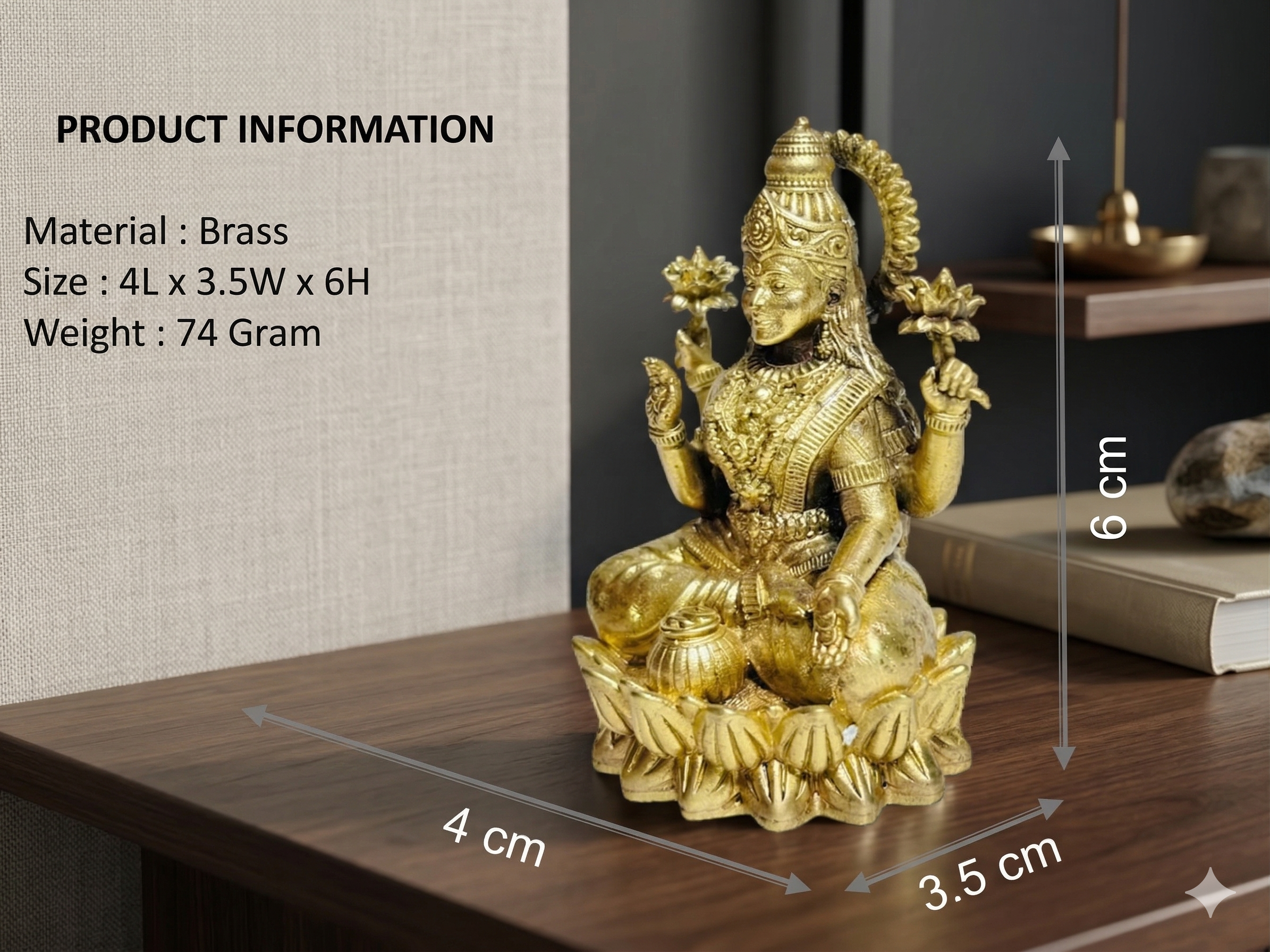 Premium Brass Goddess Lakshmi Idol for Home Mandir & Pooja (6 cm)