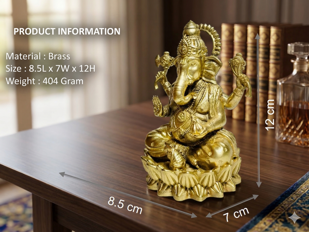 Premium Brass Lord Ganesha Idol on Lotus Base – Handcrafted Spiritual Home Decor