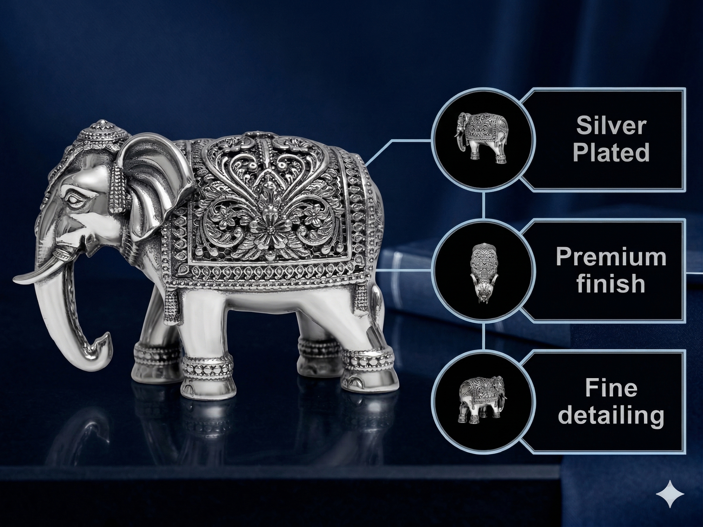 Oxidized Silver-Plated Elephant Statue – Premium Ornate Brass Trunk-Up Idol for Vastu, Home Decor & Luxury Gifting