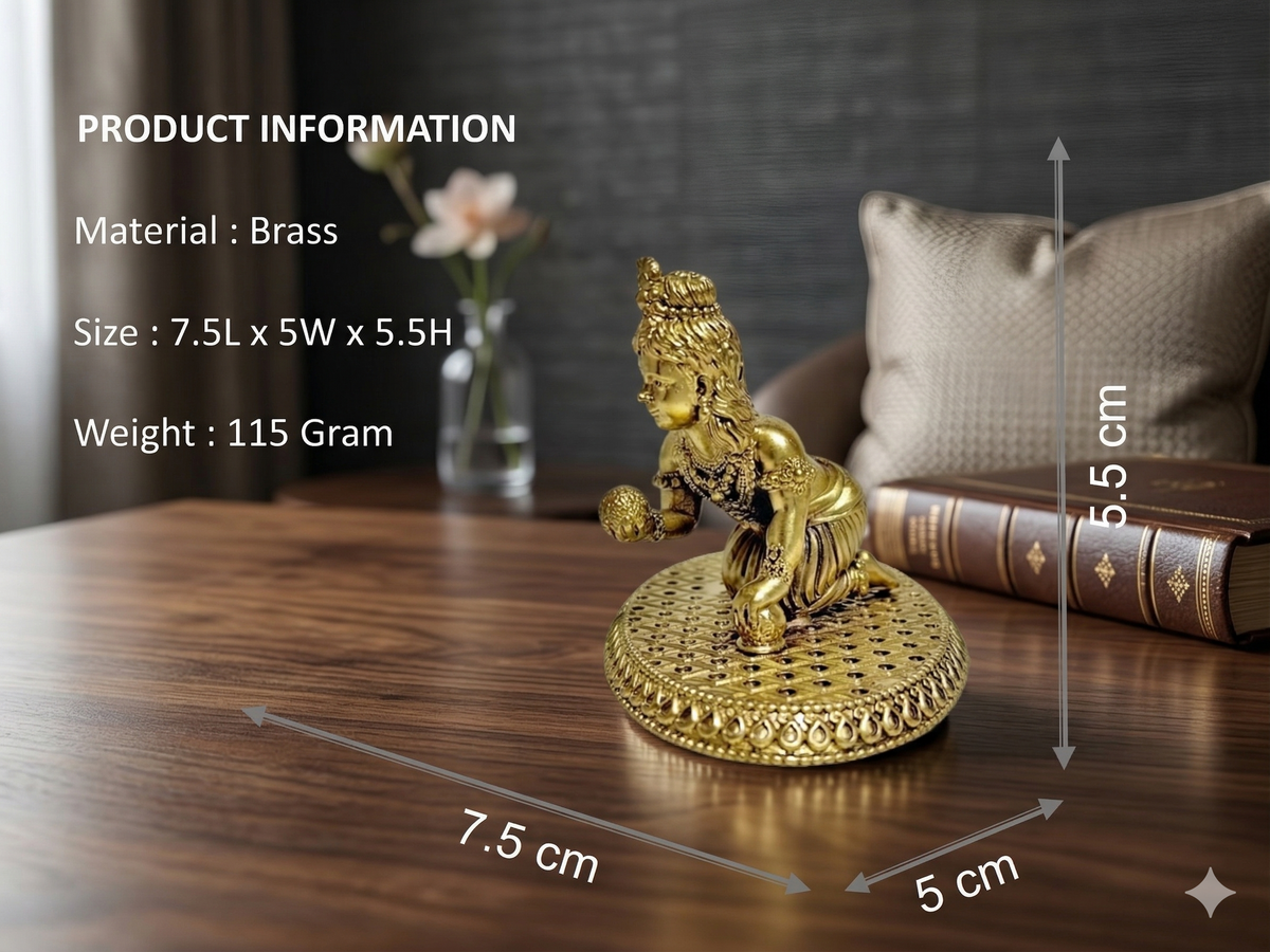 Premium Pure Brass Laddu Gopal Idol – Crawling Baby Krishna Murti