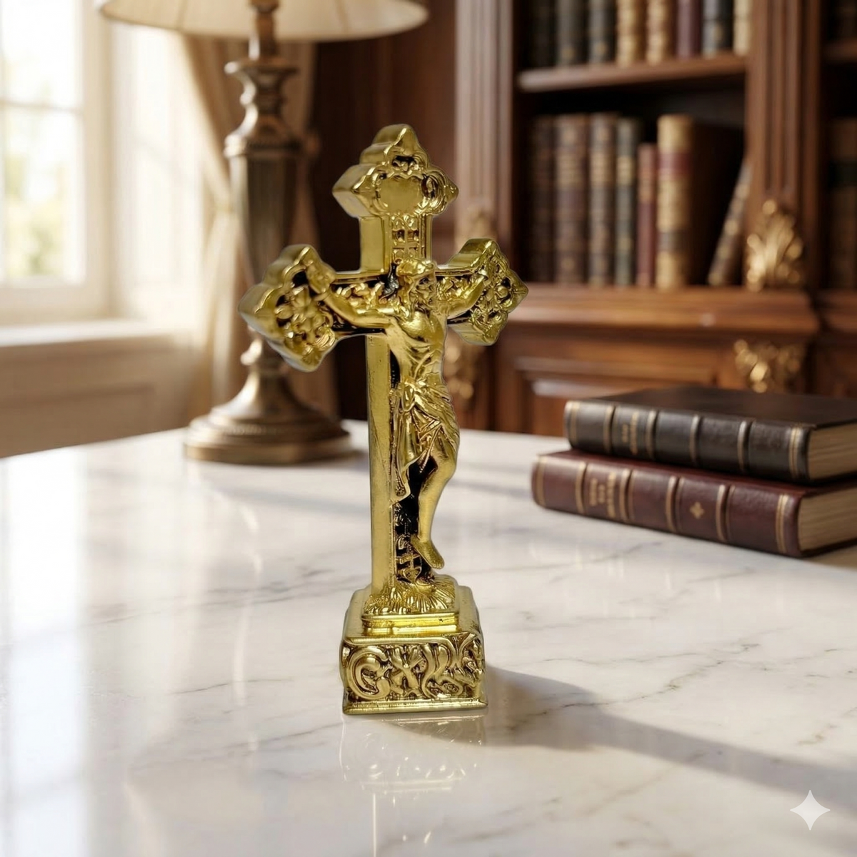 Premium Brass Jesus Crucifix Cross Statue – Handcrafted Christian Altar Decor