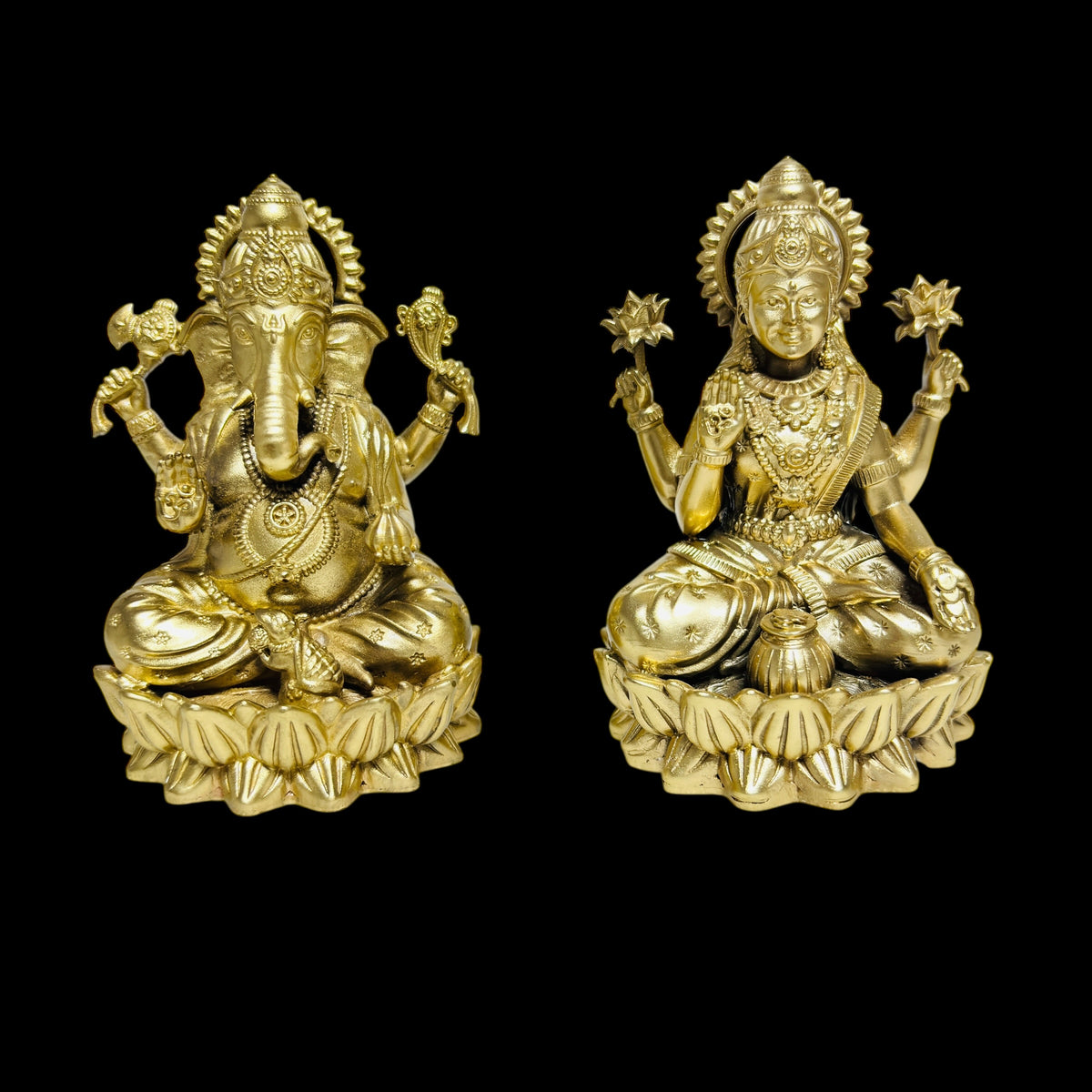 Premium Pure Brass Laxmi Ganesh Idol Set for Home Mandir & Pooja (10cm Height)