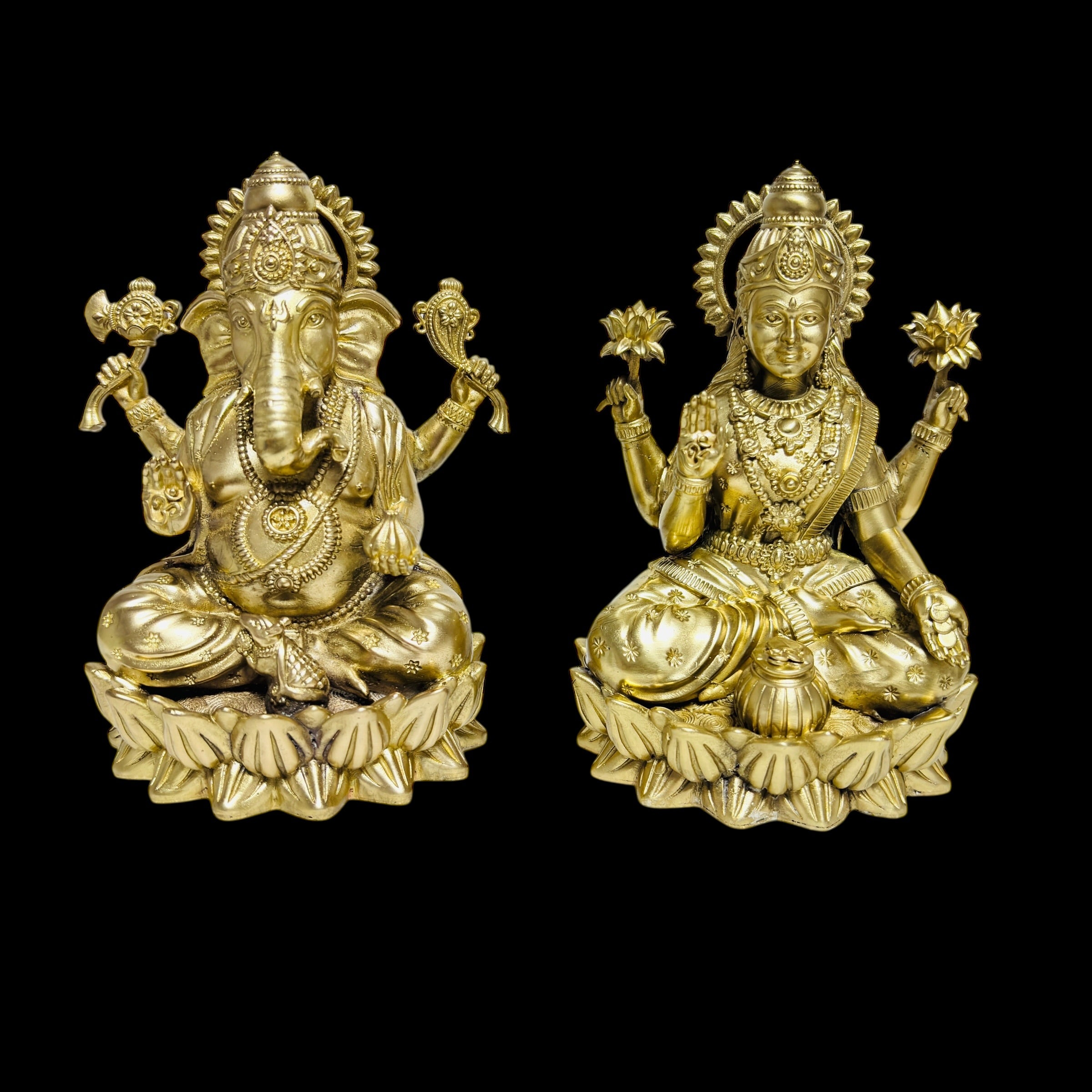 Premium Pure Brass Laxmi Ganesh Idol Set for Home Mandir & Pooja (11cm Height)