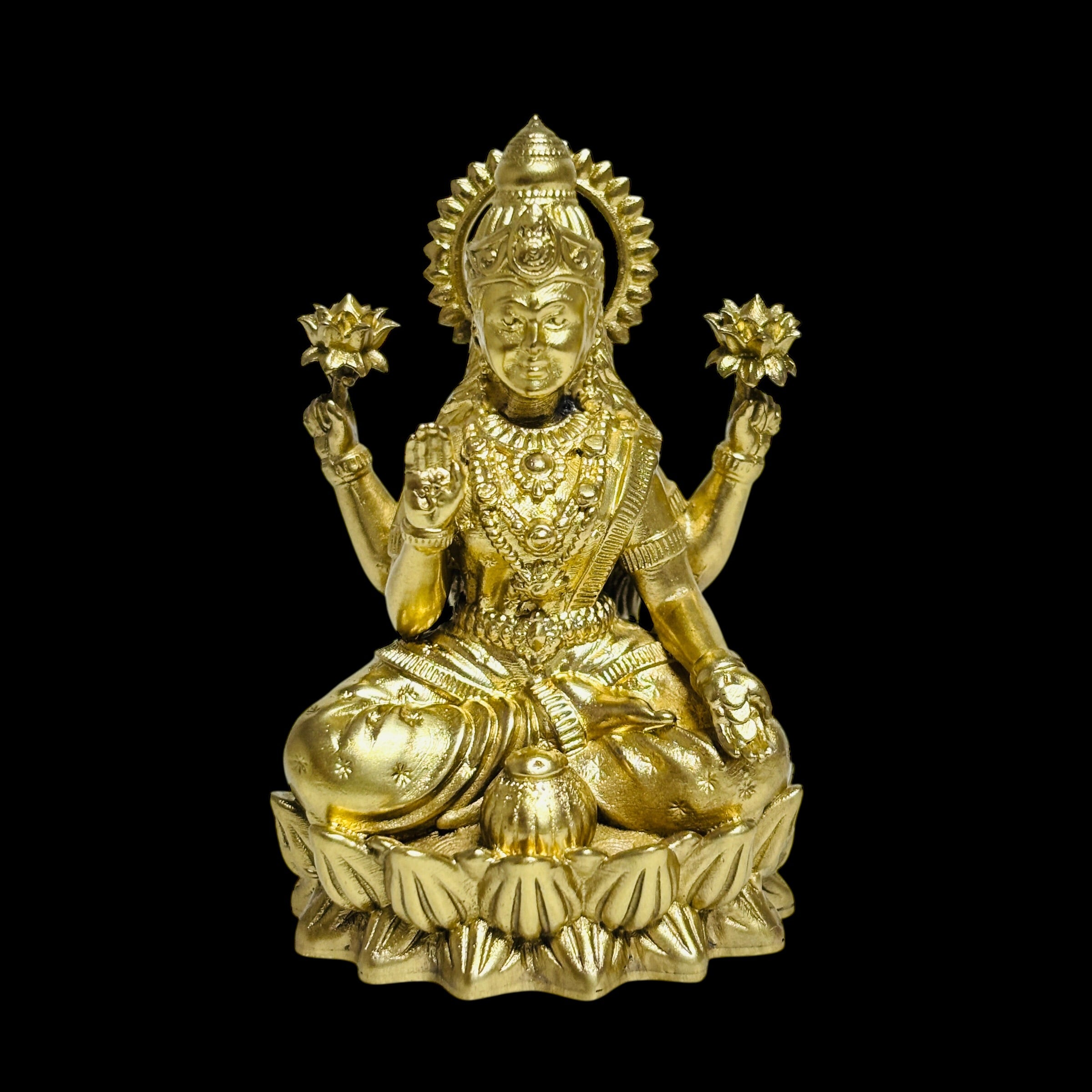 Premium Brass Goddess Lakshmi Idol for Pooja & Home Mandir (10 cm)