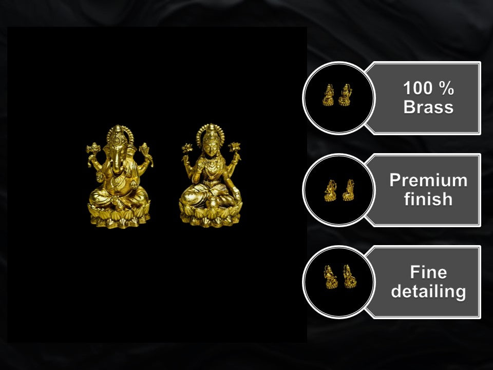 Miniature Brass Lakshmi Ganesha Murti Set – Fine Detailing & Premium Finish(5cm)