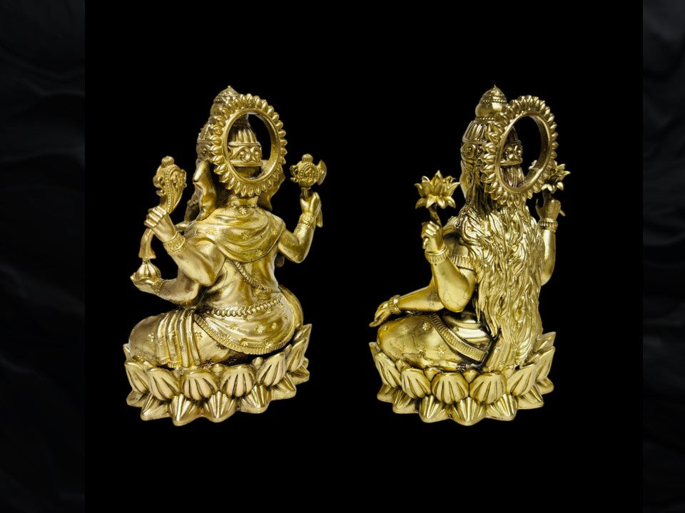 Premium Pure Brass Laxmi Ganesh Idol Set for Home Mandir & Pooja (11cm Height)