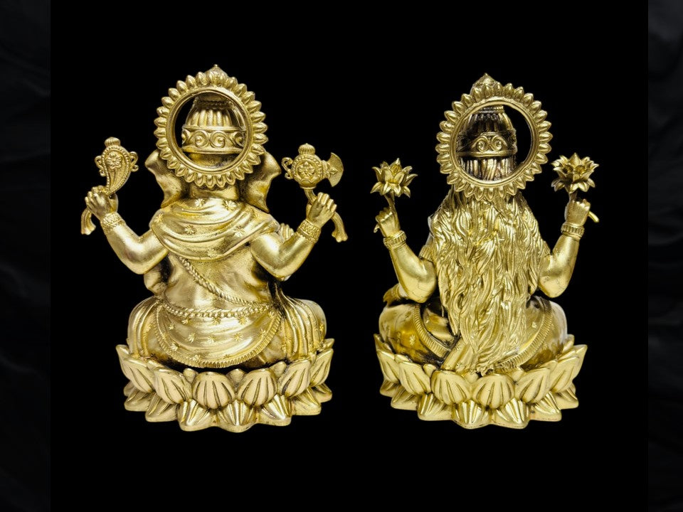 Premium Pure Brass Laxmi Ganesh Idol Set for Home Mandir & Pooja (12cm Height)