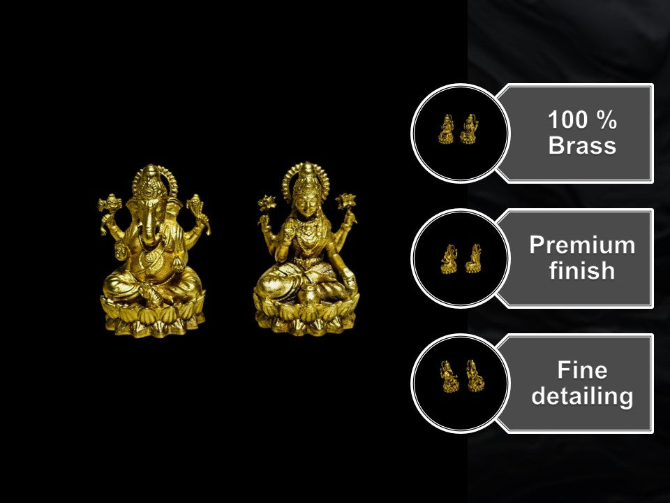 Premium Pure Brass Laxmi Ganesh Idol Set for Pooja & Gifting