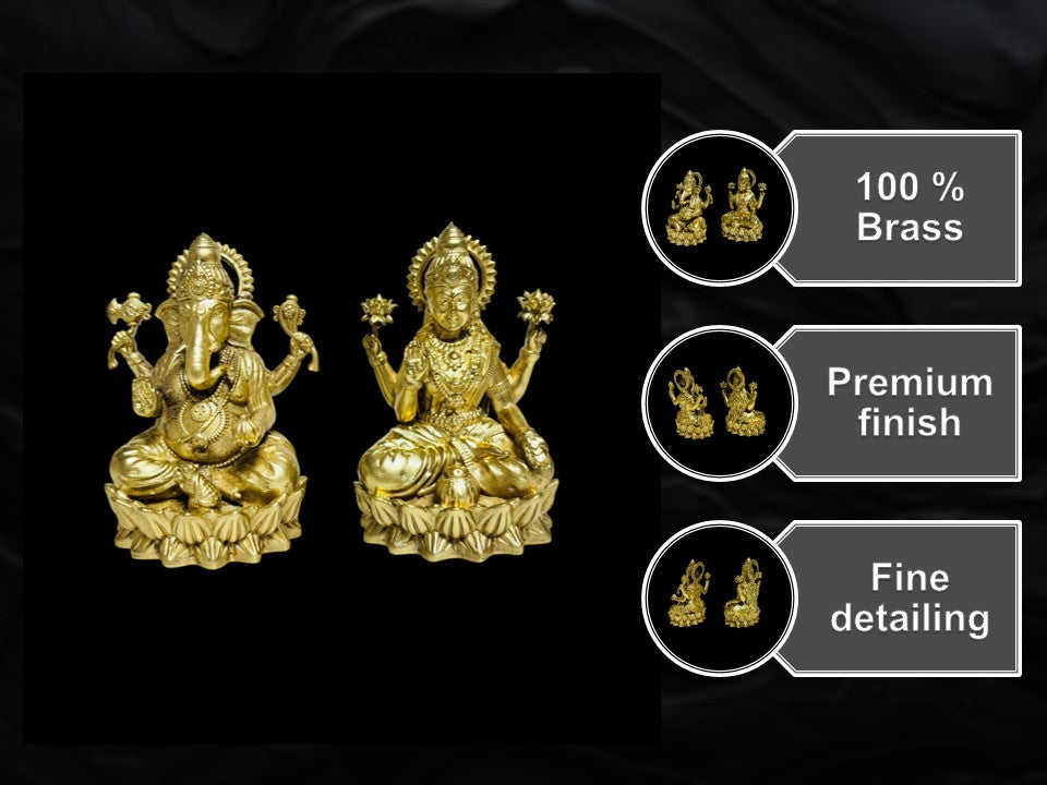 Handcrafted Brass Lakshmi Ganesha Murti Set – Fine Detailing & Premium Finish