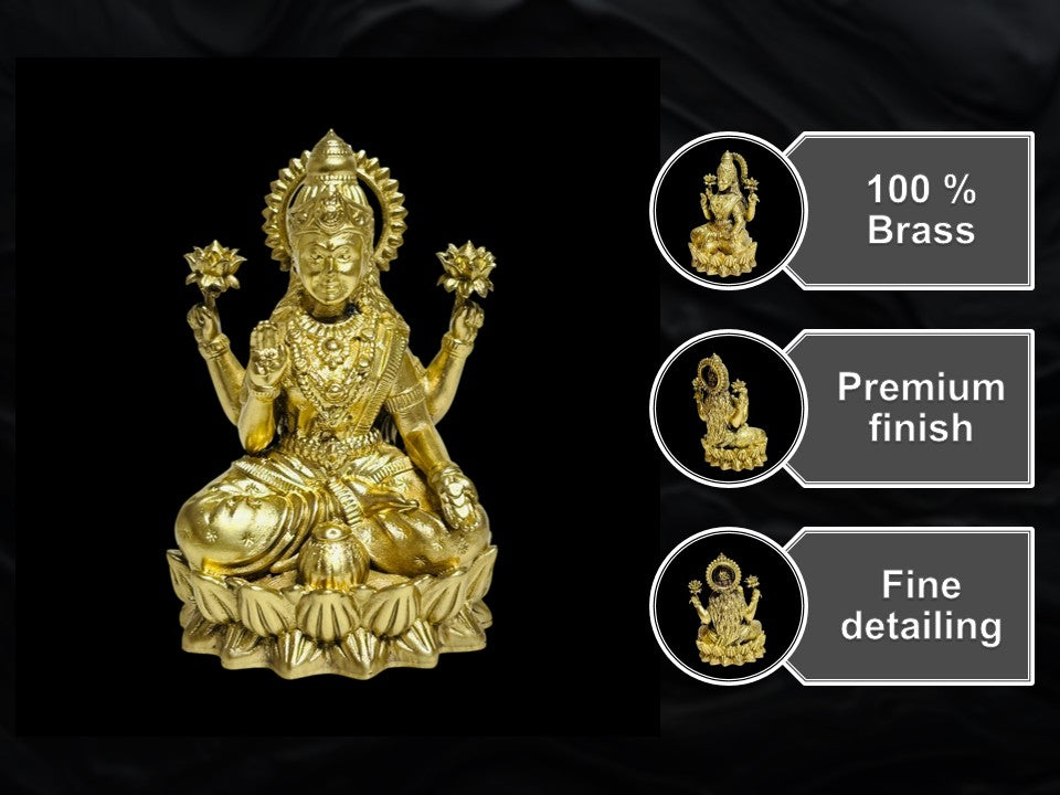 Premium Brass Goddess Lakshmi Idol for Pooja & Home Mandir (8 cm)