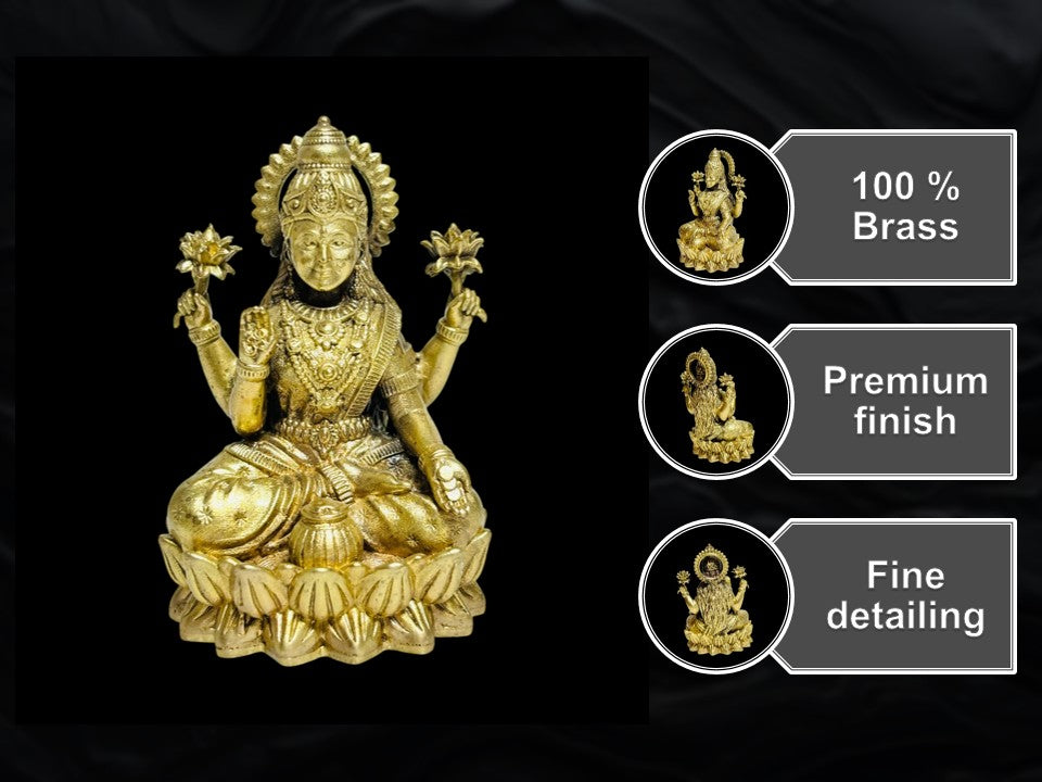 Premium Brass Goddess Lakshmi Idol for Home Mandir & Pooja (6 cm)