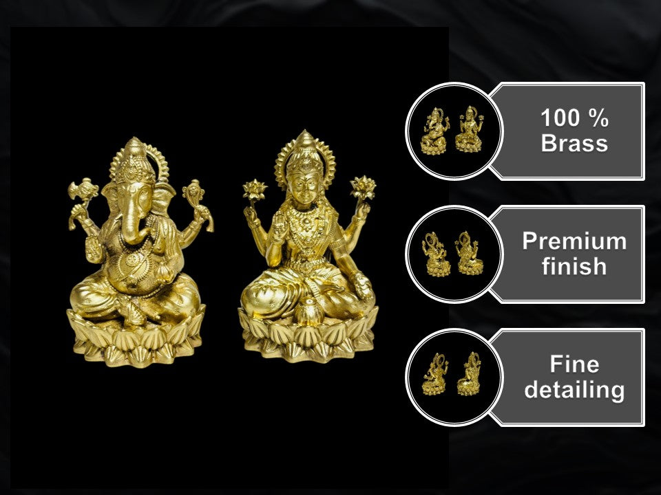 Premium Pure Brass Laxmi Ganesh Idol Set for Pooja & Home Mandir (7cm Height)