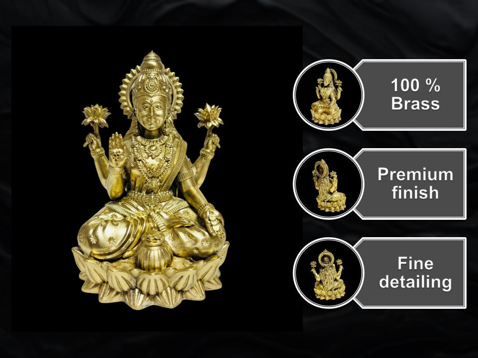 Premium Brass Goddess Lakshmi Idol for Pooja & Home Mandir (11 cm)