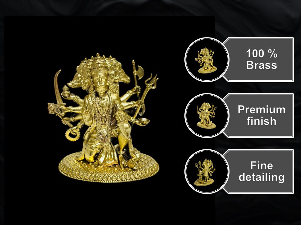 Pure Brass Panchmukhi Hanuman Idol for Home Mandir, Car Dashboard & Gifting (8cm)