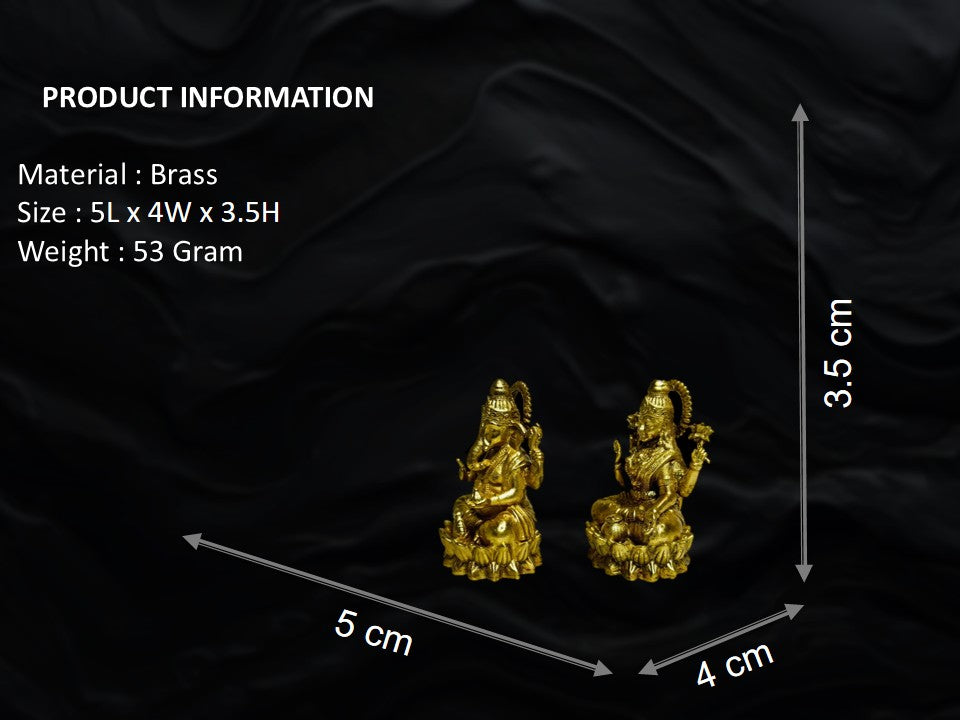 Miniature Brass Lakshmi Ganesha Murti Set – Fine Detailing & Premium Finish(5cm)