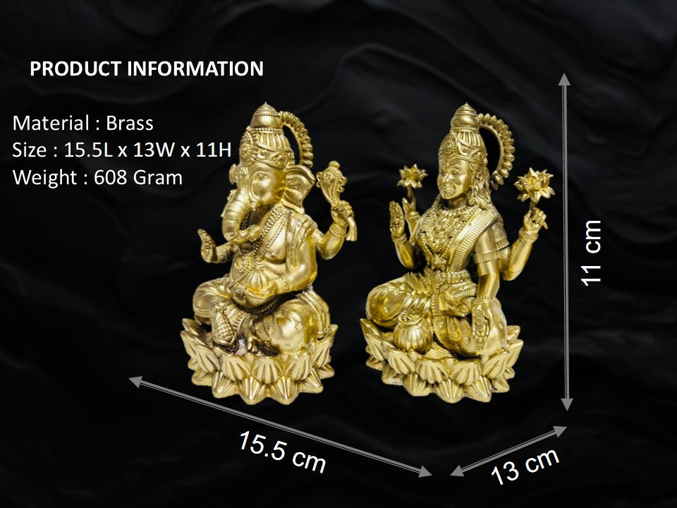 Premium Pure Brass Laxmi Ganesh Idol Set for Home Mandir & Pooja (11cm Height)