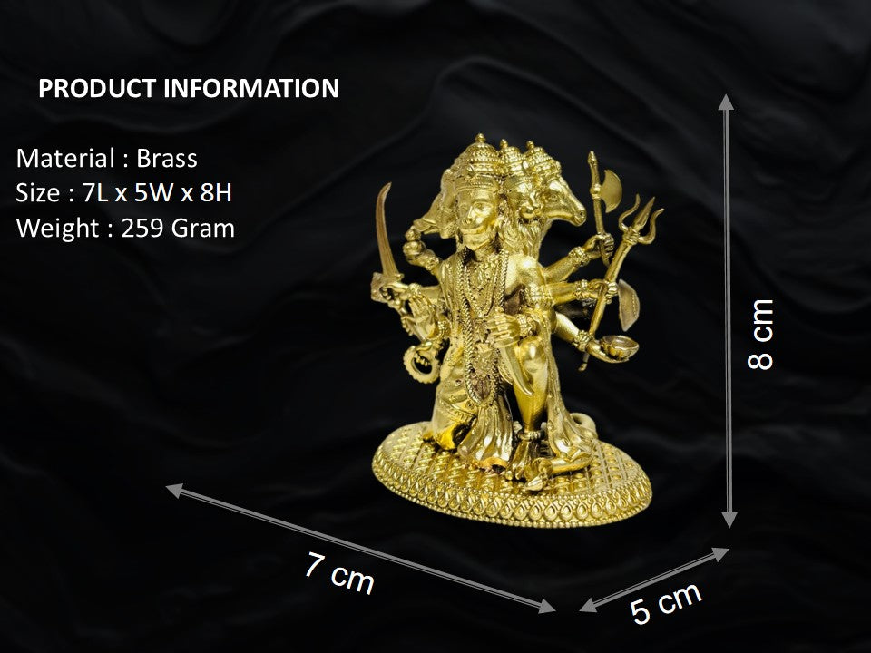 Pure Brass Panchmukhi Hanuman Idol for Home Mandir, Car Dashboard & Gifting (8cm)