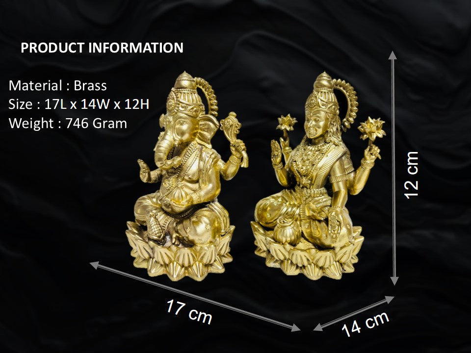 Premium Pure Brass Laxmi Ganesh Idol Set for Home Mandir & Pooja (12cm Height)