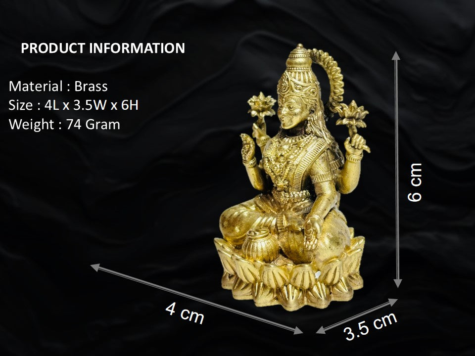 Premium Brass Goddess Lakshmi Idol for Home Mandir & Pooja (6 cm)