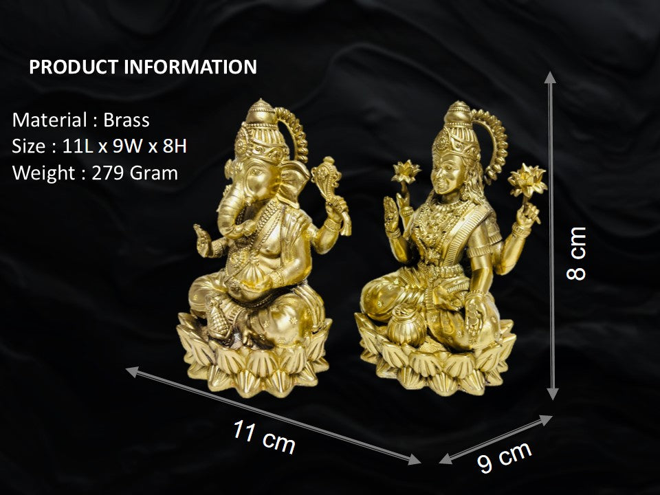 Premium Pure Brass Laxmi Ganesh Idol Set for Home Mandir & Pooja (8cm Height)