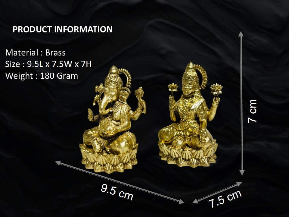 Premium Pure Brass Laxmi Ganesh Idol Set for Pooja & Home Mandir (7cm Height)