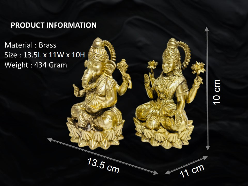 Premium Pure Brass Laxmi Ganesh Idol Set for Home Mandir & Pooja (10cm Height)