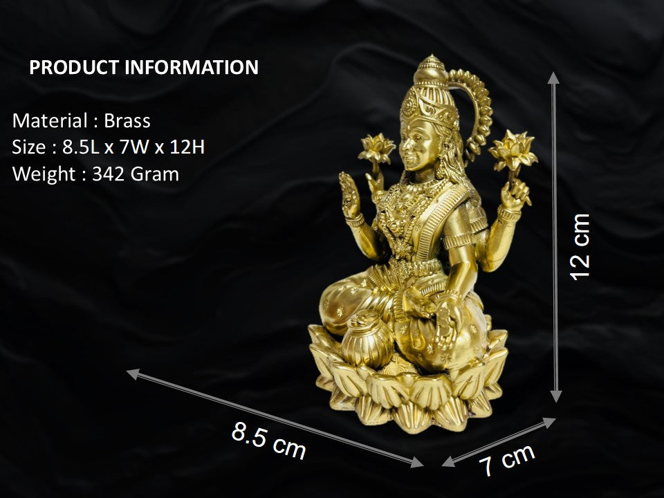 Premium Brass Goddess Lakshmi Idol for Pooja & Home Mandir (12 cm)
