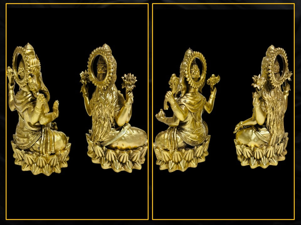 Premium Pure Brass Laxmi Ganesh Idol Set for Home Mandir & Pooja (10cm Height)