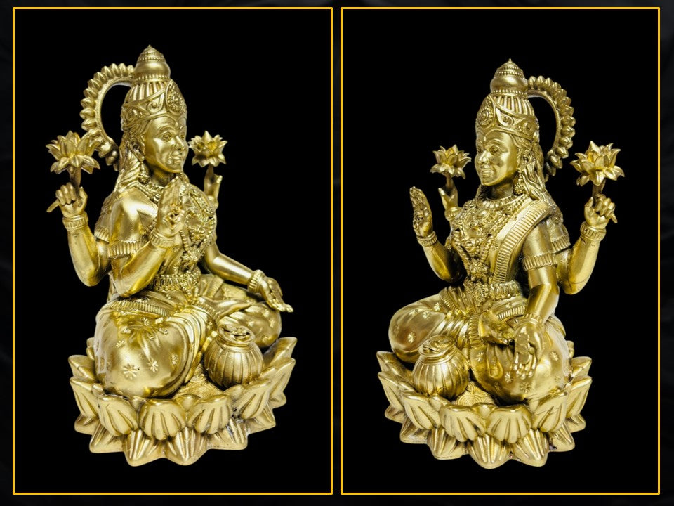Premium Brass Goddess Lakshmi Idol for Pooja & Home Mandir (11 cm)