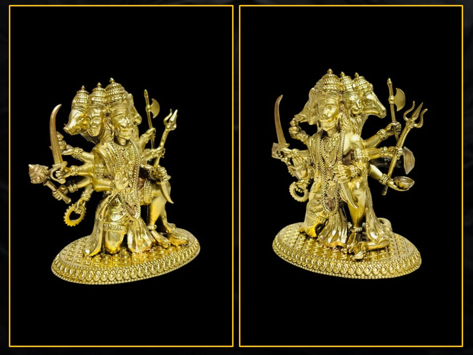 Pure Brass Panchmukhi Hanuman Idol for Home Mandir, Car Dashboard & Gifting (8cm)