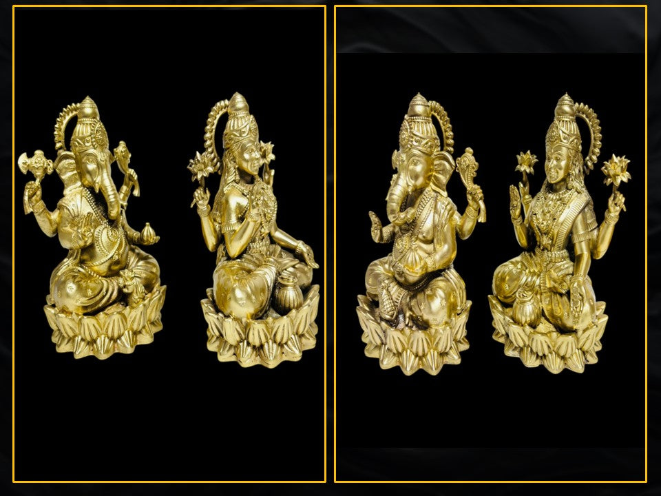 Premium Pure Brass Laxmi Ganesh Idol Set for Home Mandir & Pooja (8cm Height)