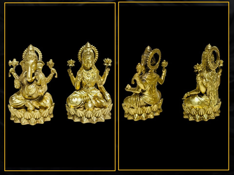 Handcrafted Brass Lakshmi Ganesha Murti Set – Fine Detailing & Premium Finish