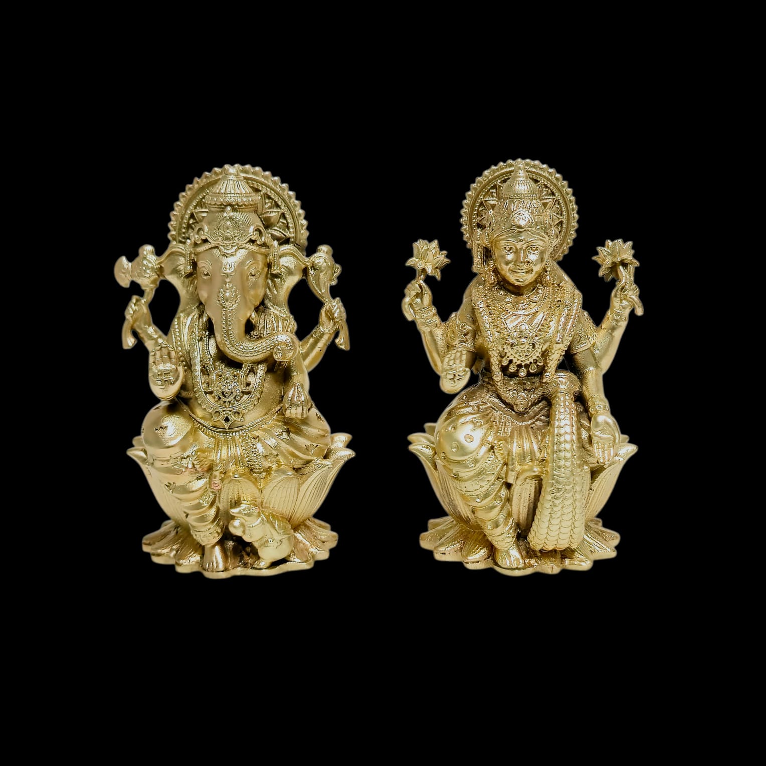 Premium Brass Laxmi Ganesh Idol Set on Lotus Base