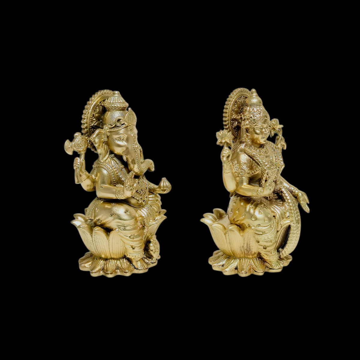 Premium Brass Laxmi Ganesh Idol Set on Lotus Base