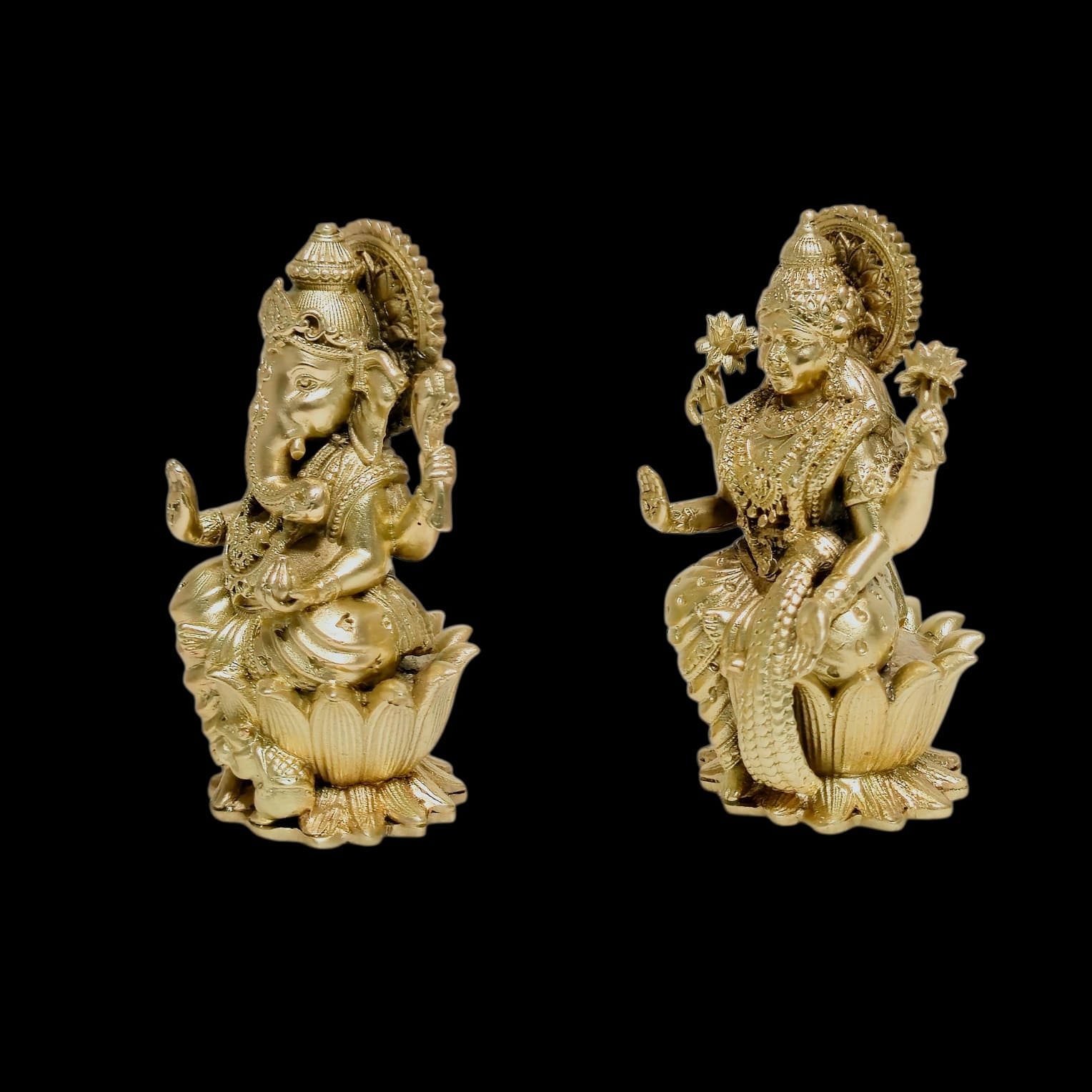 Premium Brass Laxmi Ganesh Idol Set on Lotus Base